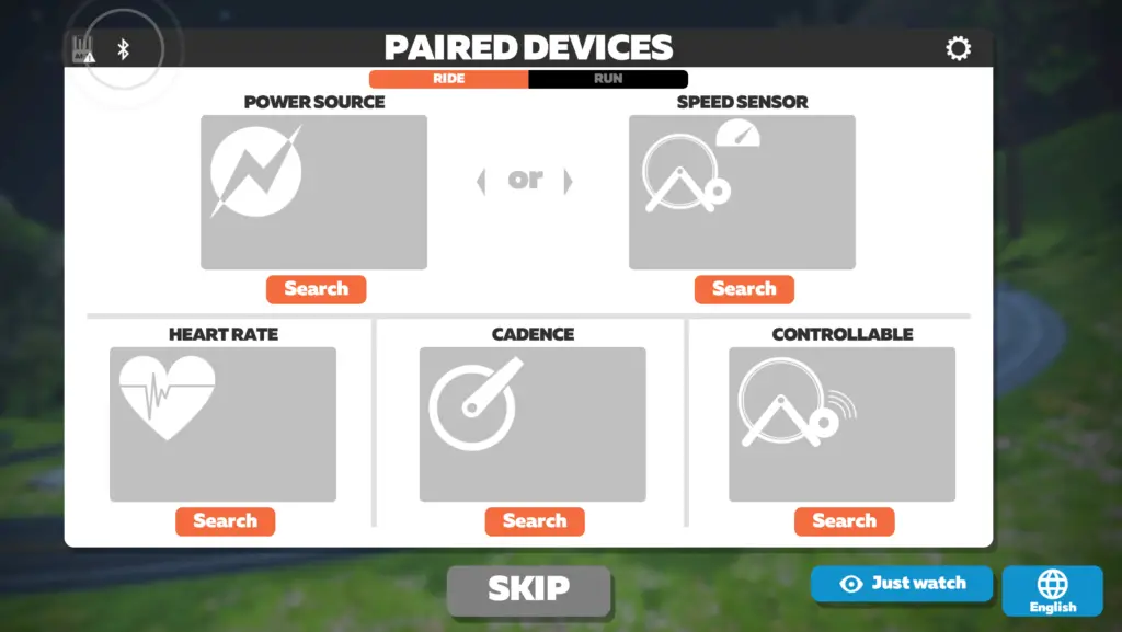 zwift paired devices menu